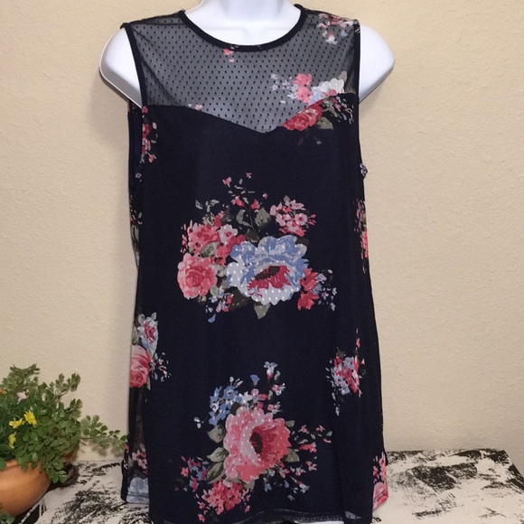 🌹 Apt 9 Women’s Navy Floral Blue Blouse - Picture 2 of 6